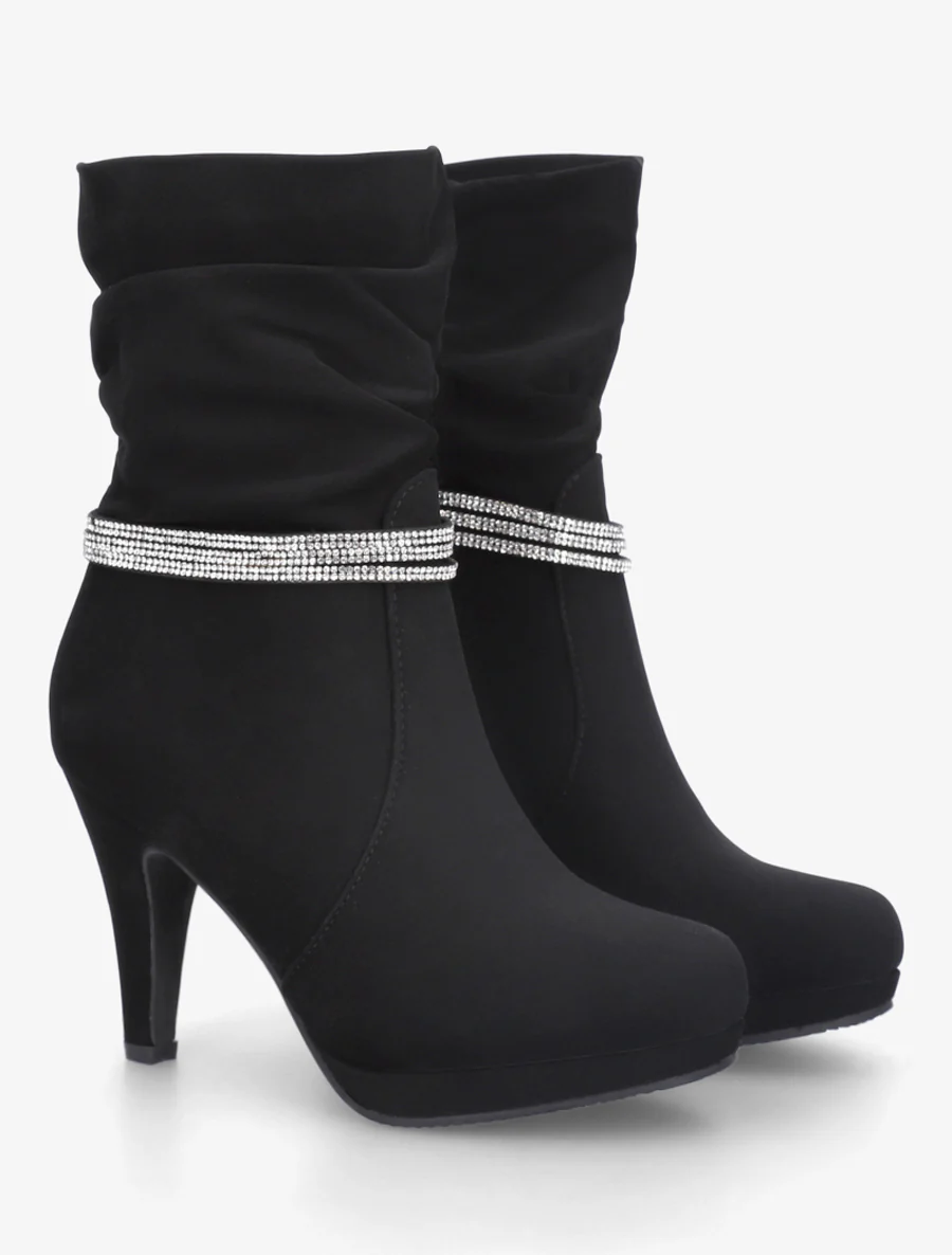 Bottines montantes à empiècement strass - Noir - Image 4