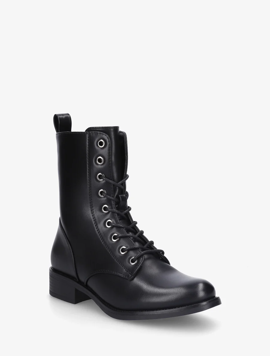 Bottines montantes à lacets en simili - Noir - Image 2
