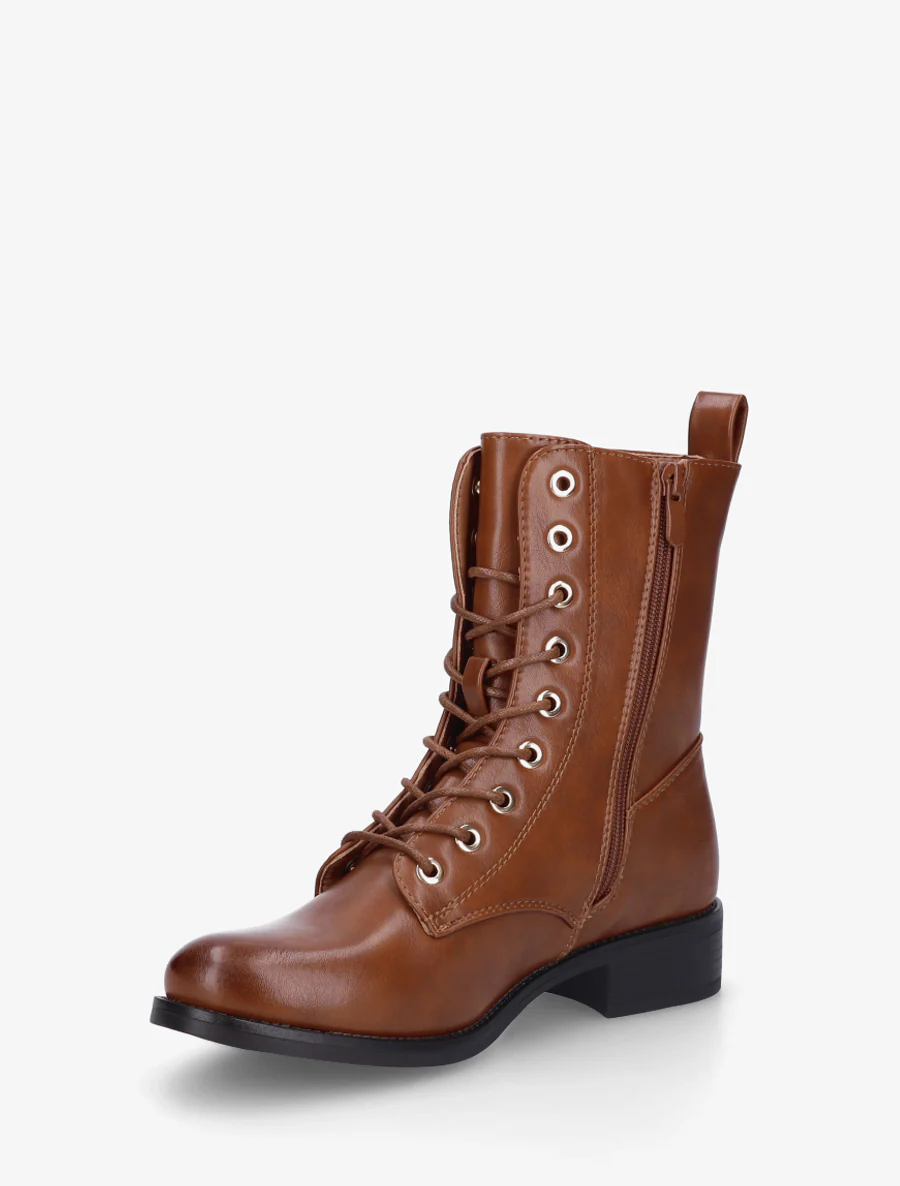 Bottines montantes à lacets en simili - Camel - Image 3