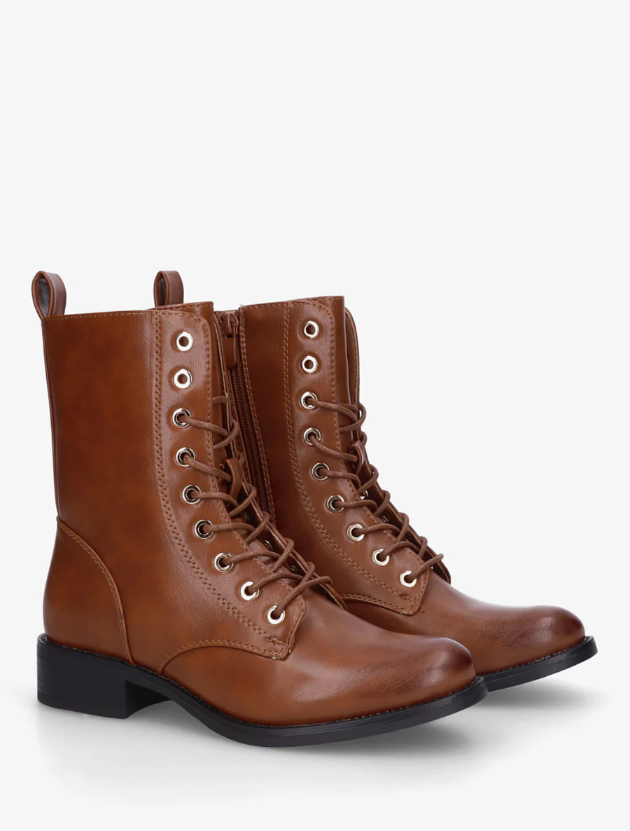 Bottines montantes à lacets en simili - Camel - Image 4
