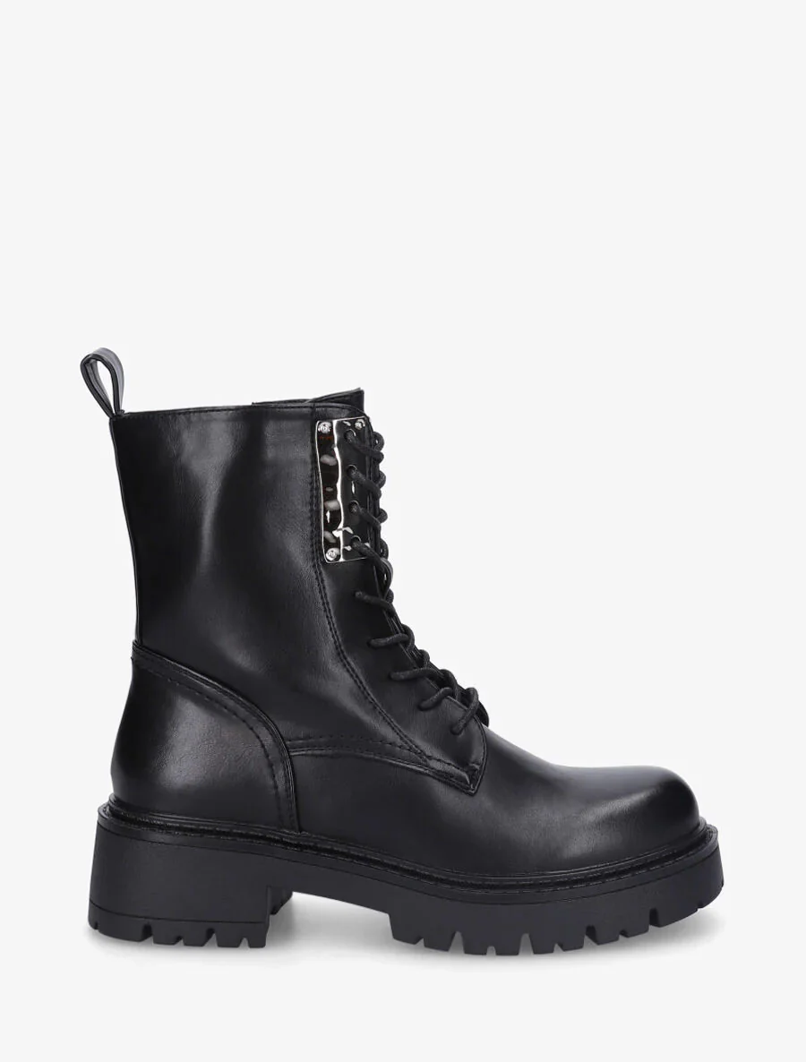 Bottines montantes à lacets et emiècement métal - Noir