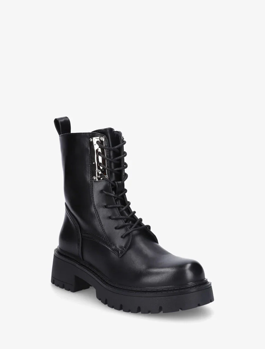 Bottines montantes à lacets et emiècement métal - Noir - Image 2