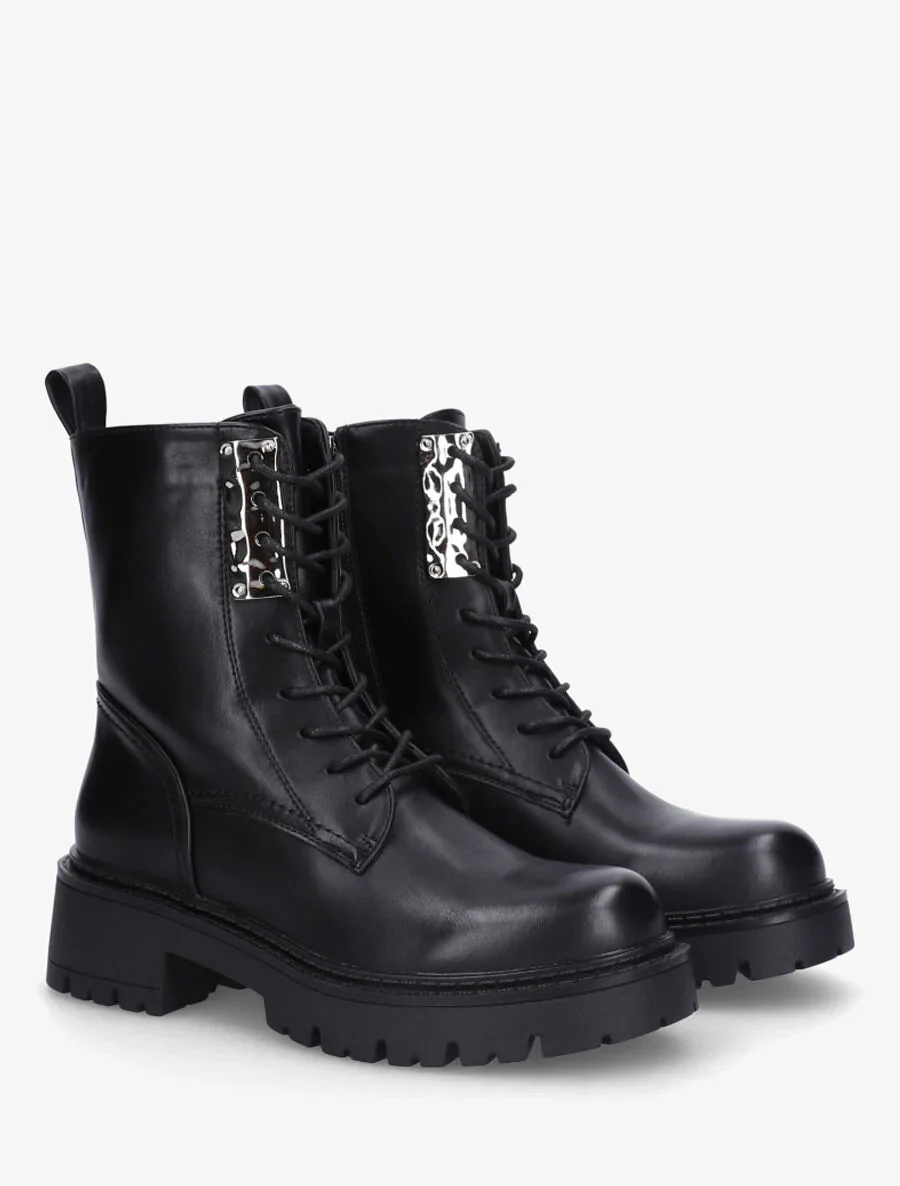 Bottines montantes à lacets et emiècement métal - Noir - Image 4