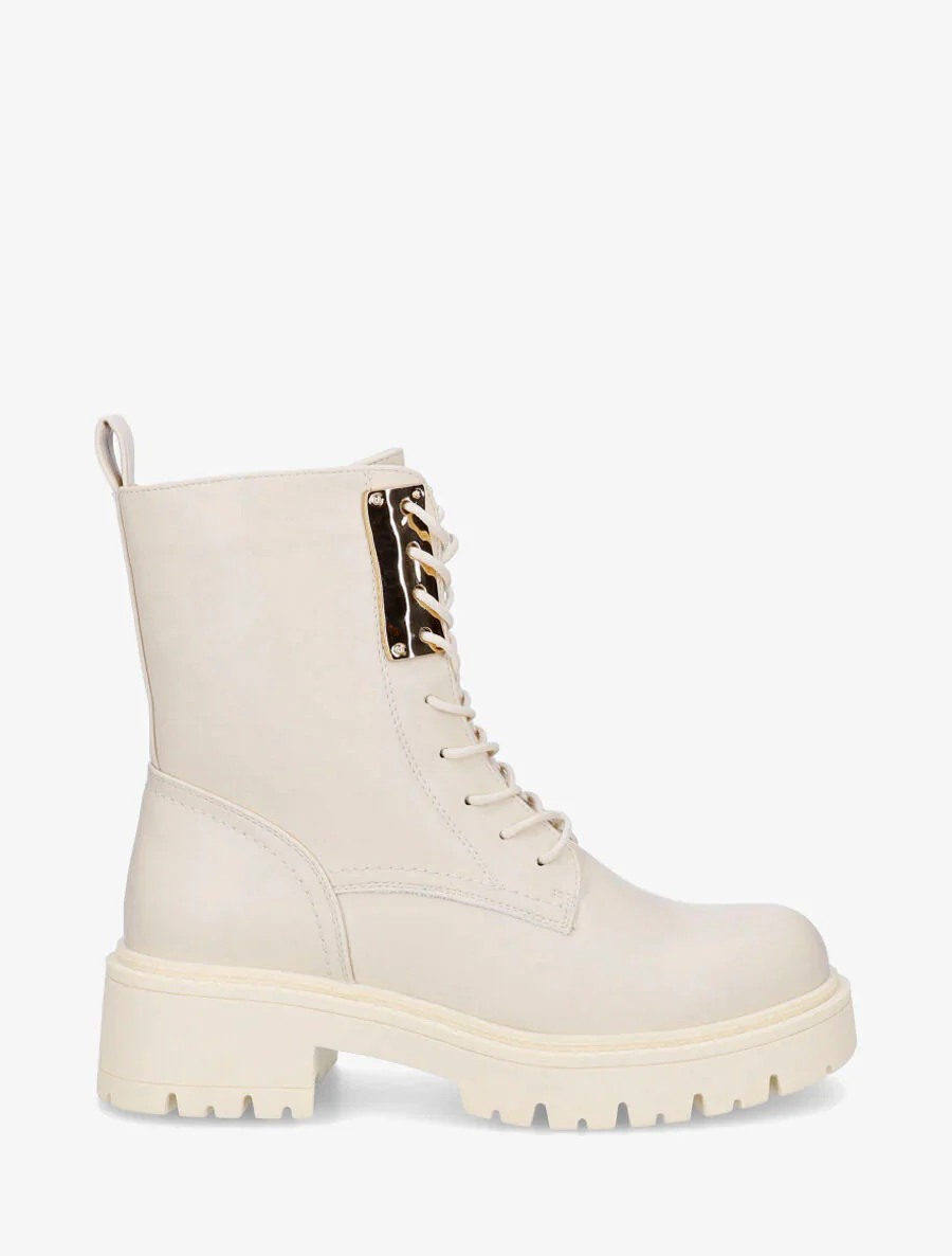 Bottines montantes à lacets et emiècement métal - Beige