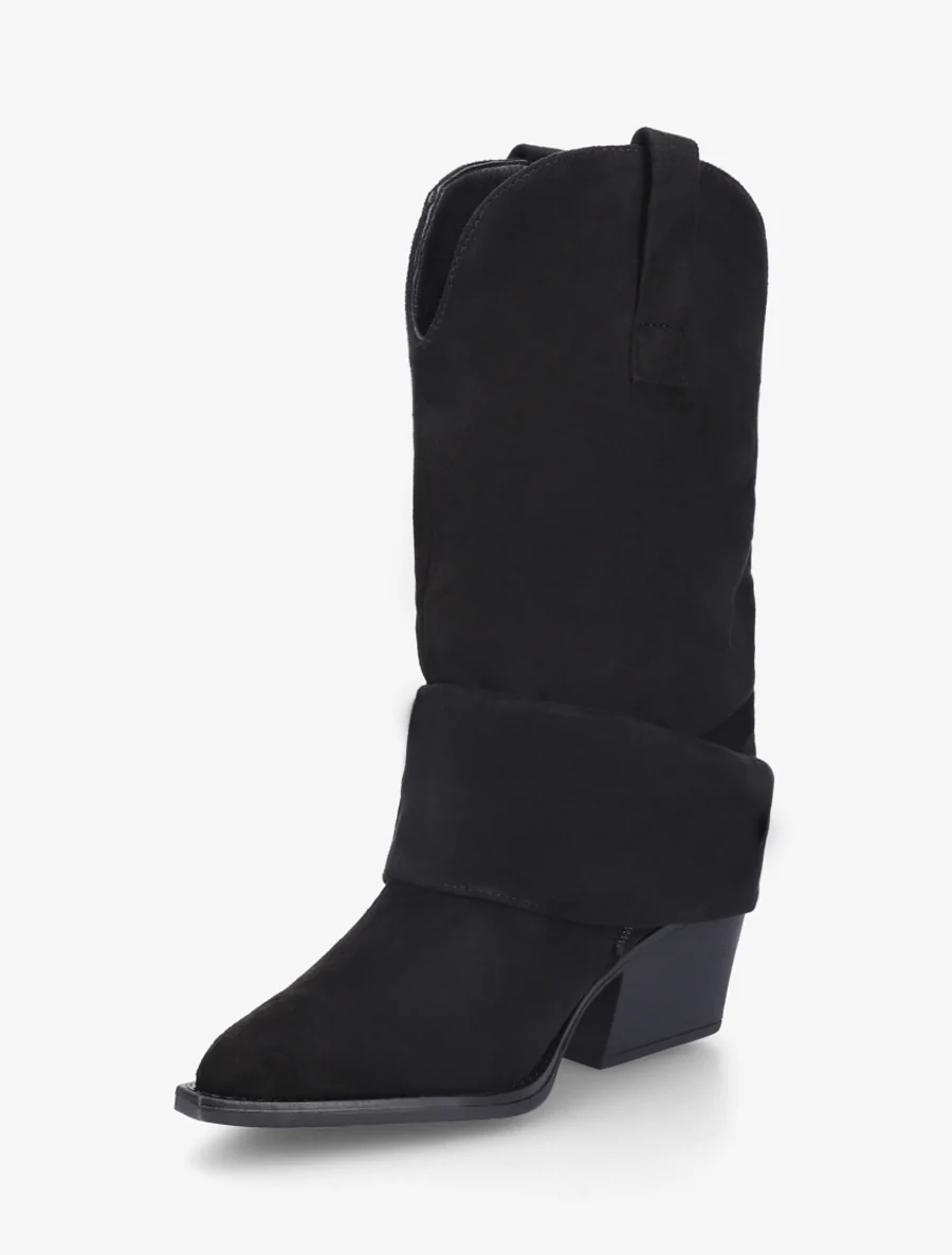 Bottines montantes à revers en suédine - Noir - Image 3