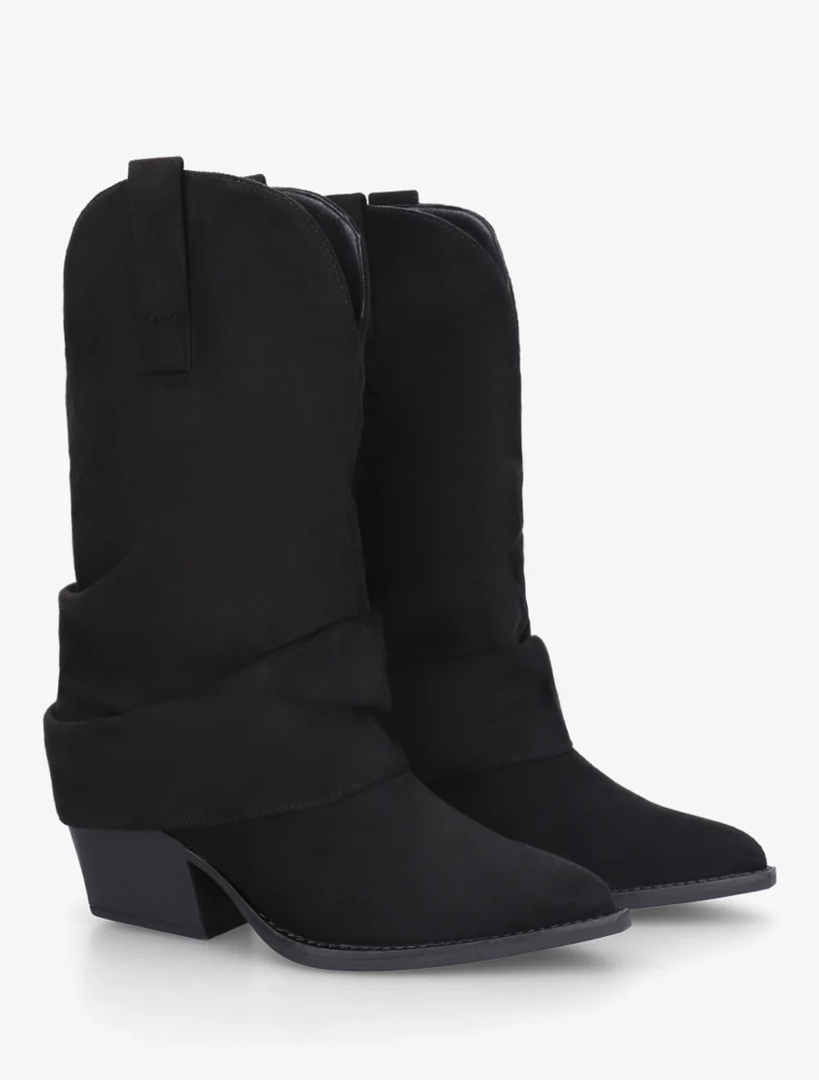 Bottines montantes à revers en suédine - Noir - Image 4