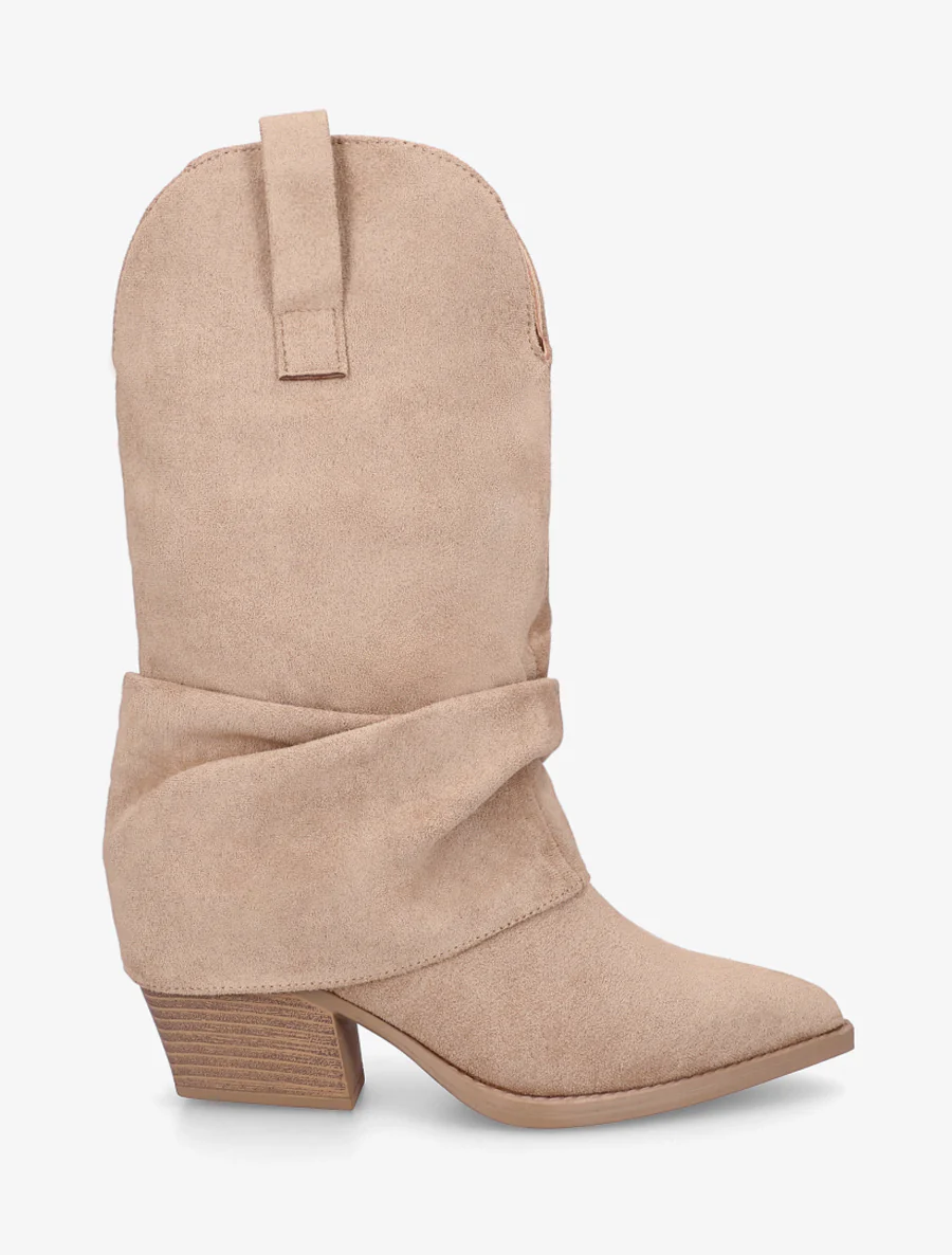 Bottines montantes à revers en suédine - Taupe