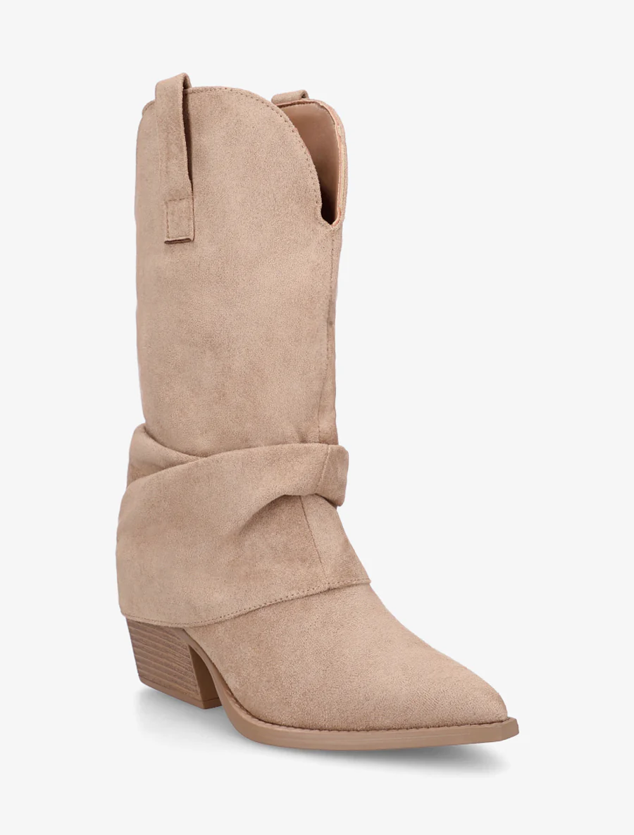 Bottines montantes à revers en suédine - Taupe - Image 2