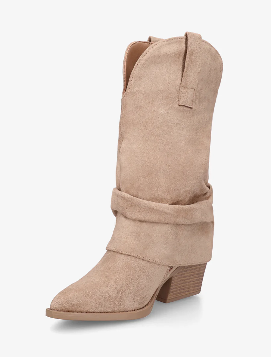 Bottines montantes à revers en suédine - Taupe - Image 3