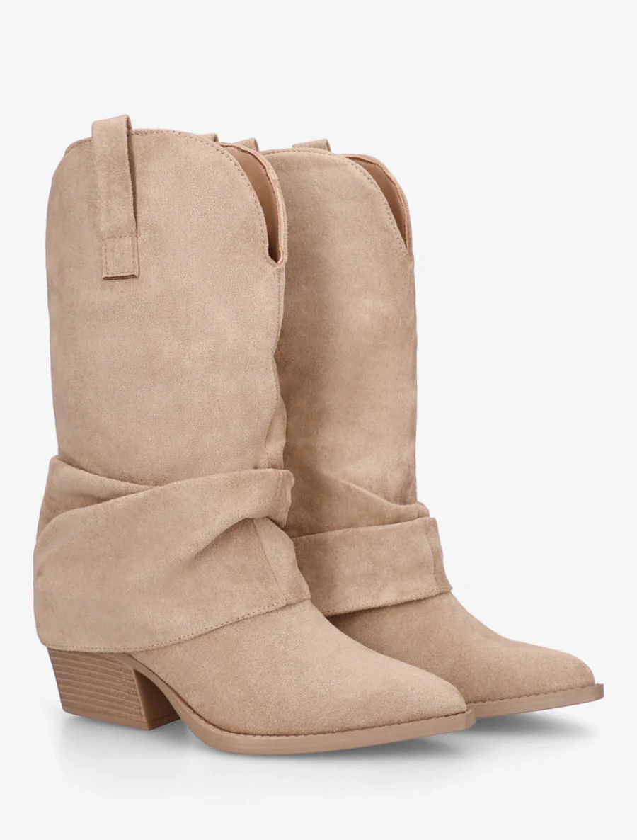 Bottines montantes à revers en suédine - Taupe - Image 4
