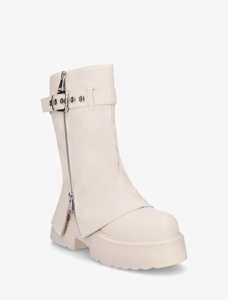 Bottines montantes à revers et zip décoratif - Beige - Image 2