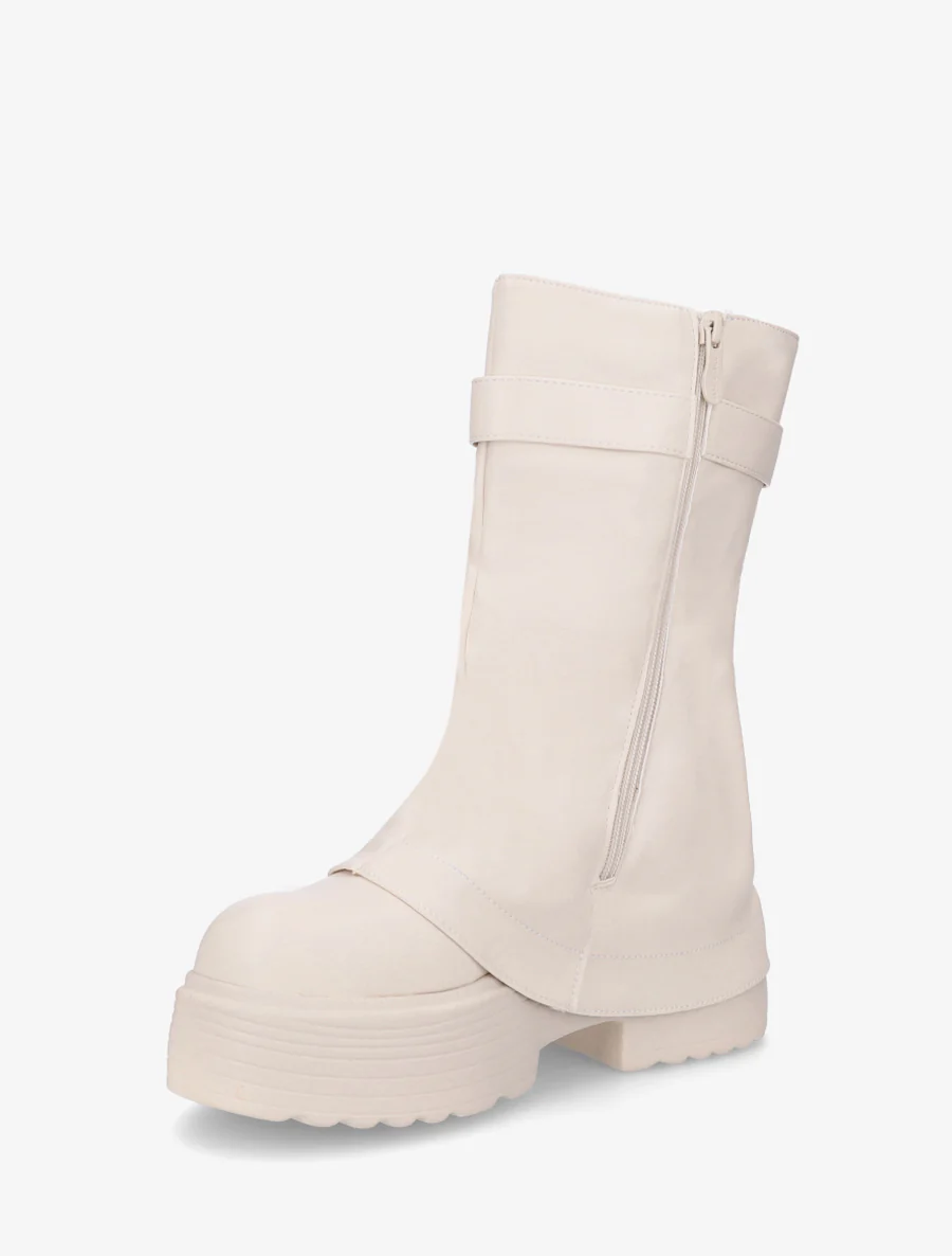 Bottines montantes à revers et zip décoratif - Beige - Image 3