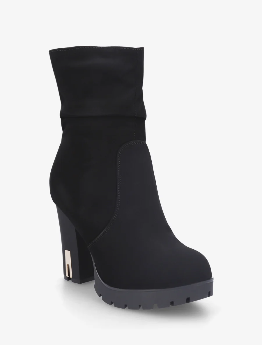 Bottines montantes à talon en suédine - Noir - Image 2