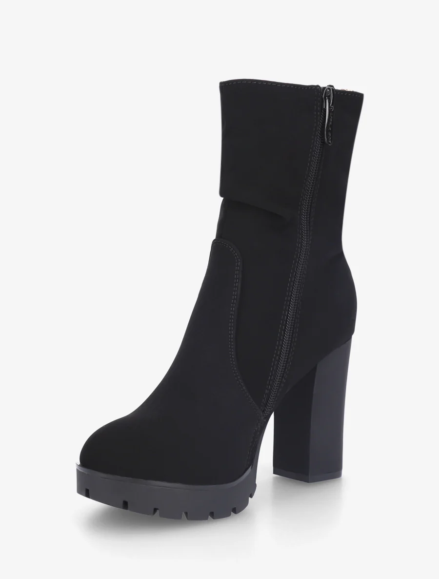 Bottines montantes à talon en suédine - Noir - Image 3