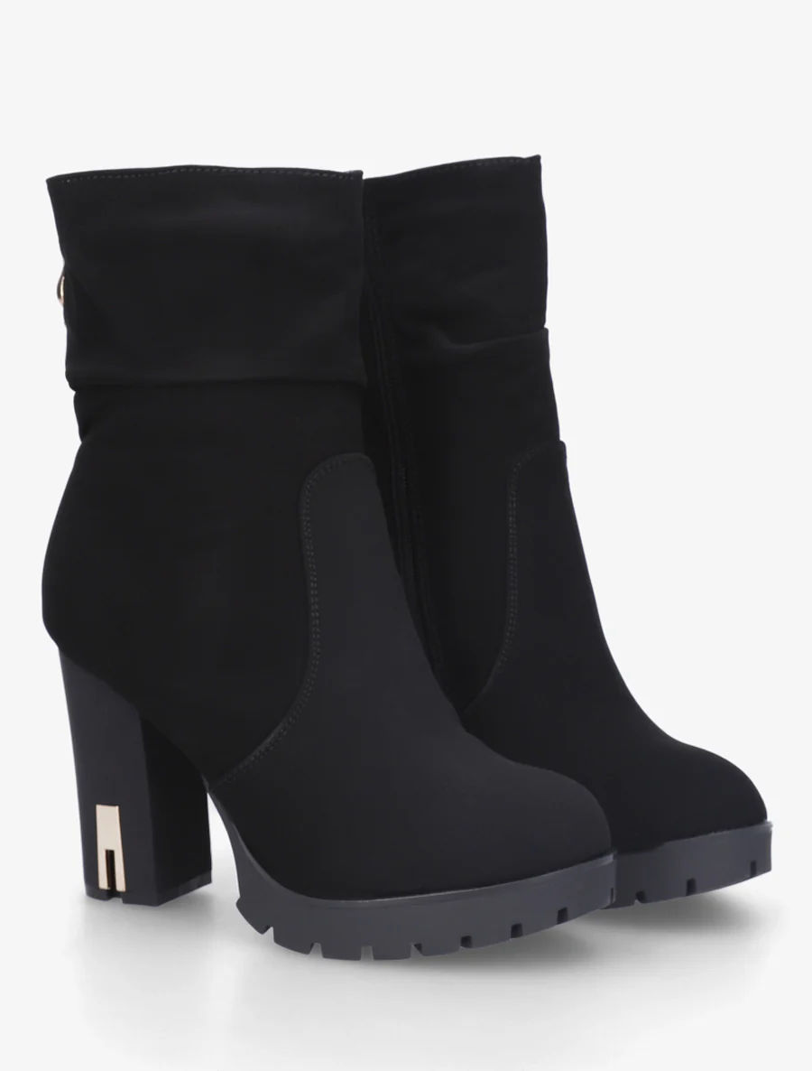 Bottines montantes à talon en suédine - Noir - Image 4