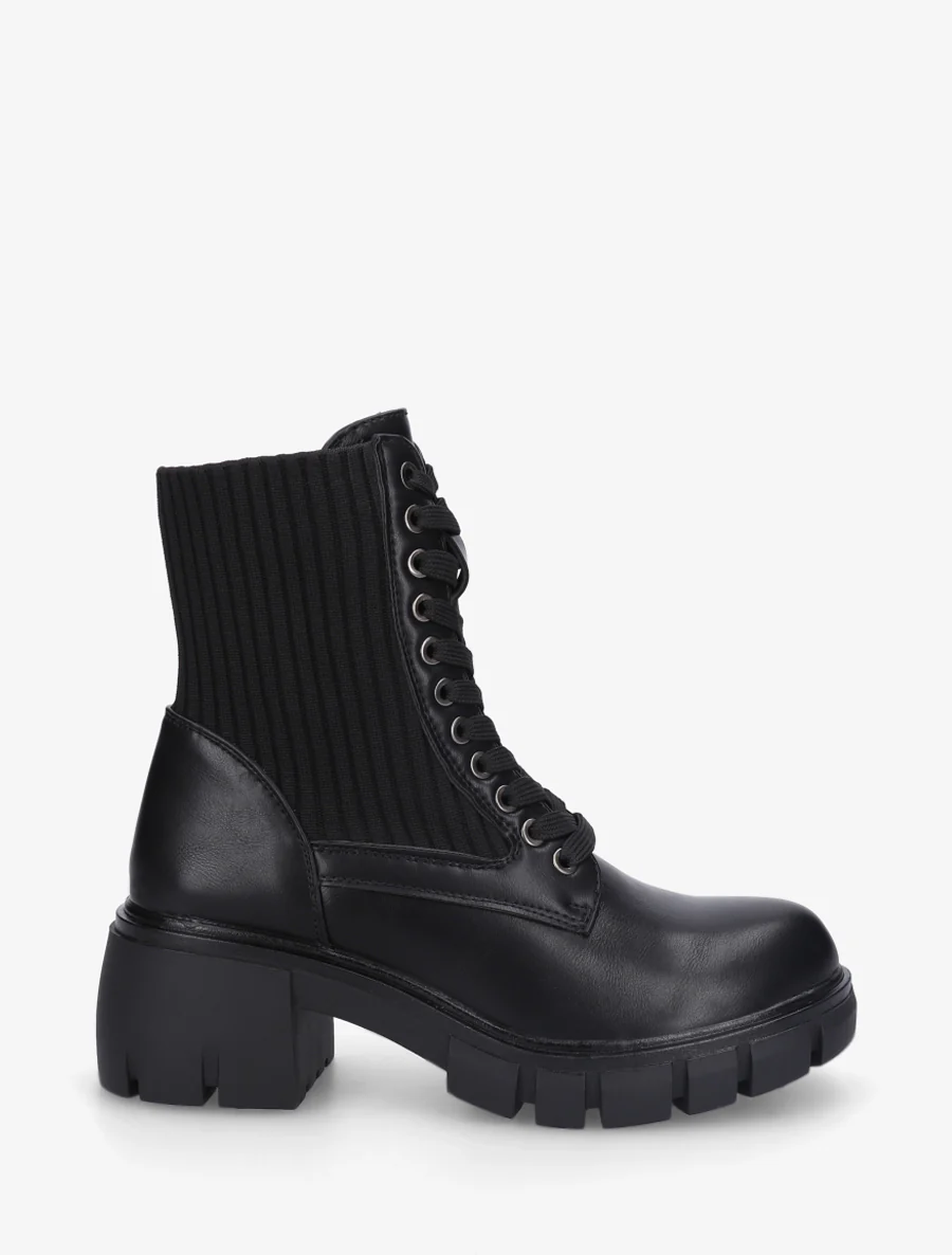 Bottines montantes bi-matière à lacets - Noir