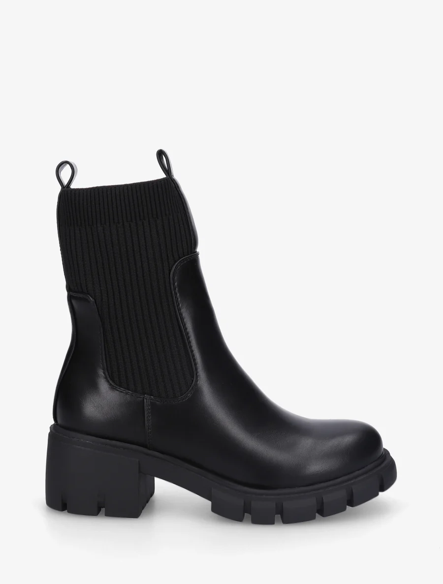 Bottines montantes bi-matière à semelle crantée - Noir