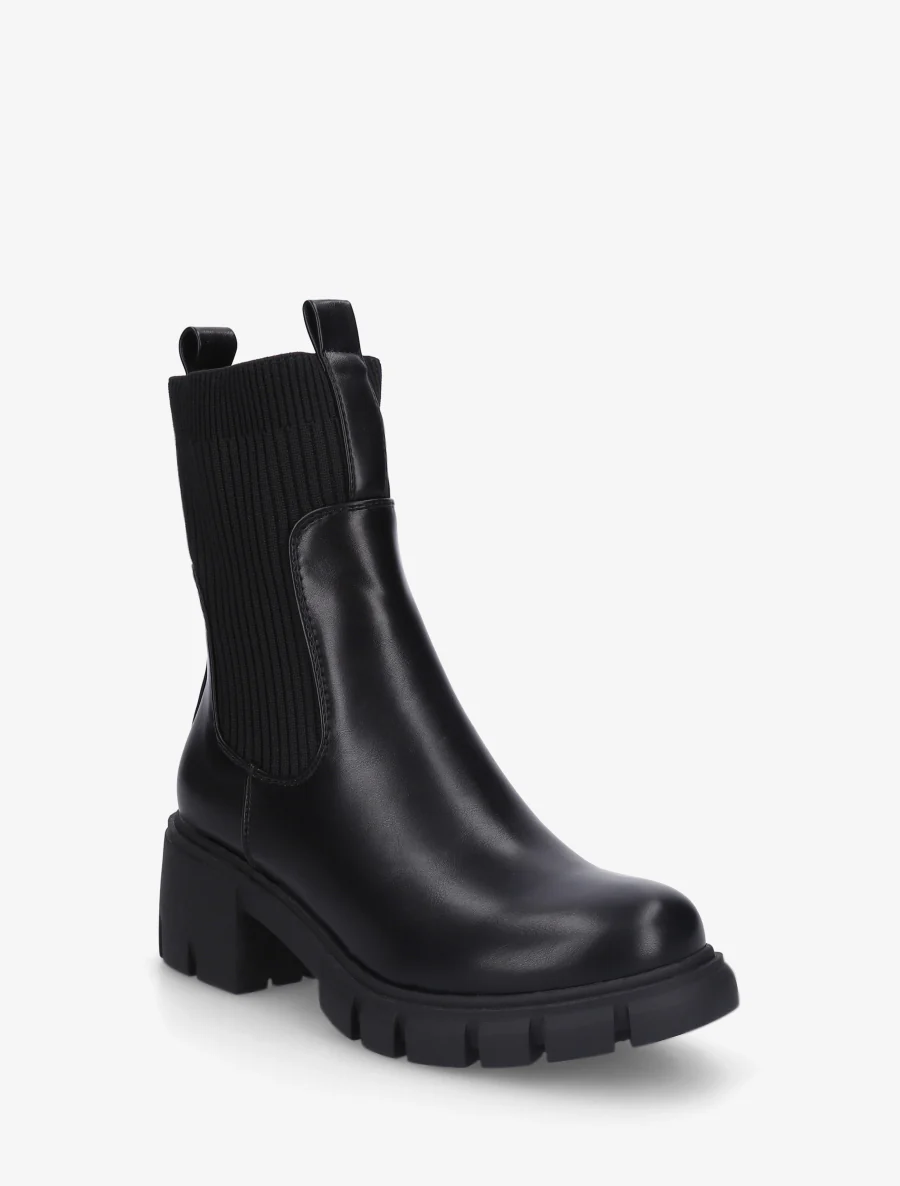 Bottines montantes bi-matière à semelle crantée - Noir - Image 2