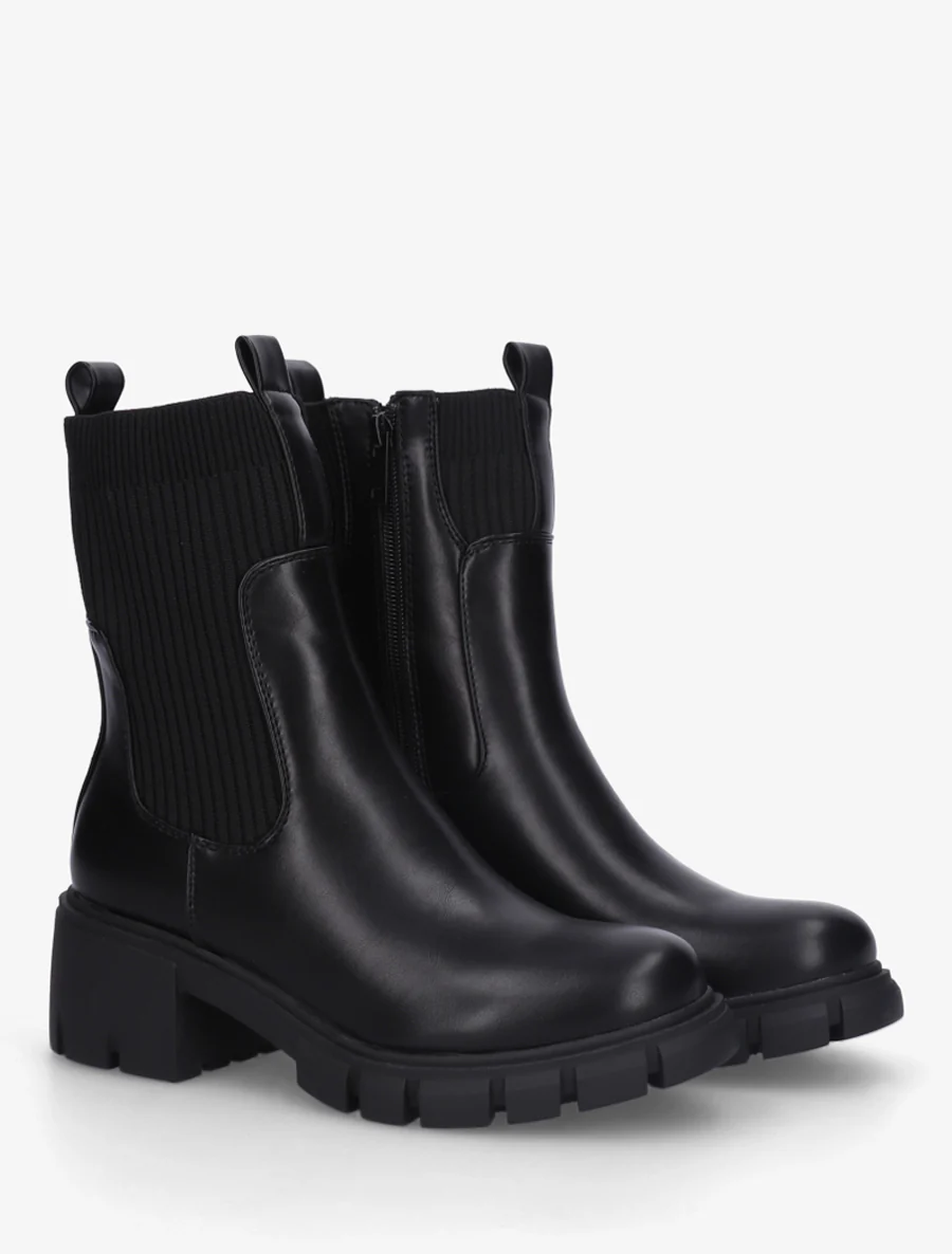 Bottines montantes bi-matière à semelle crantée - Noir - Image 4