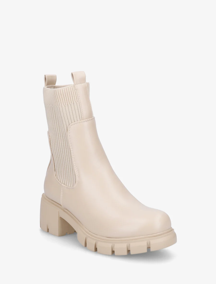 Bottines montantes bi-matière à semelle crantée - Beige - Image 2