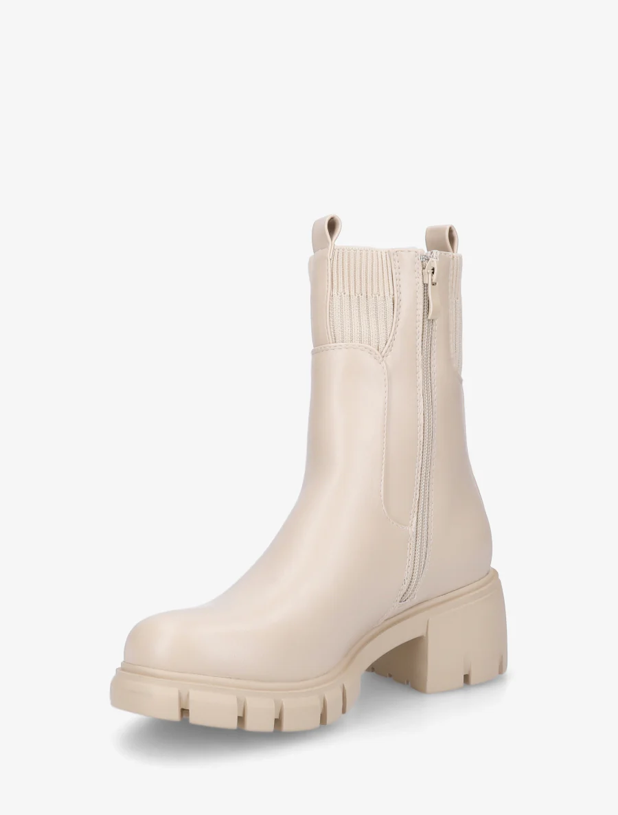 Bottines montantes bi-matière à semelle crantée - Beige - Image 3