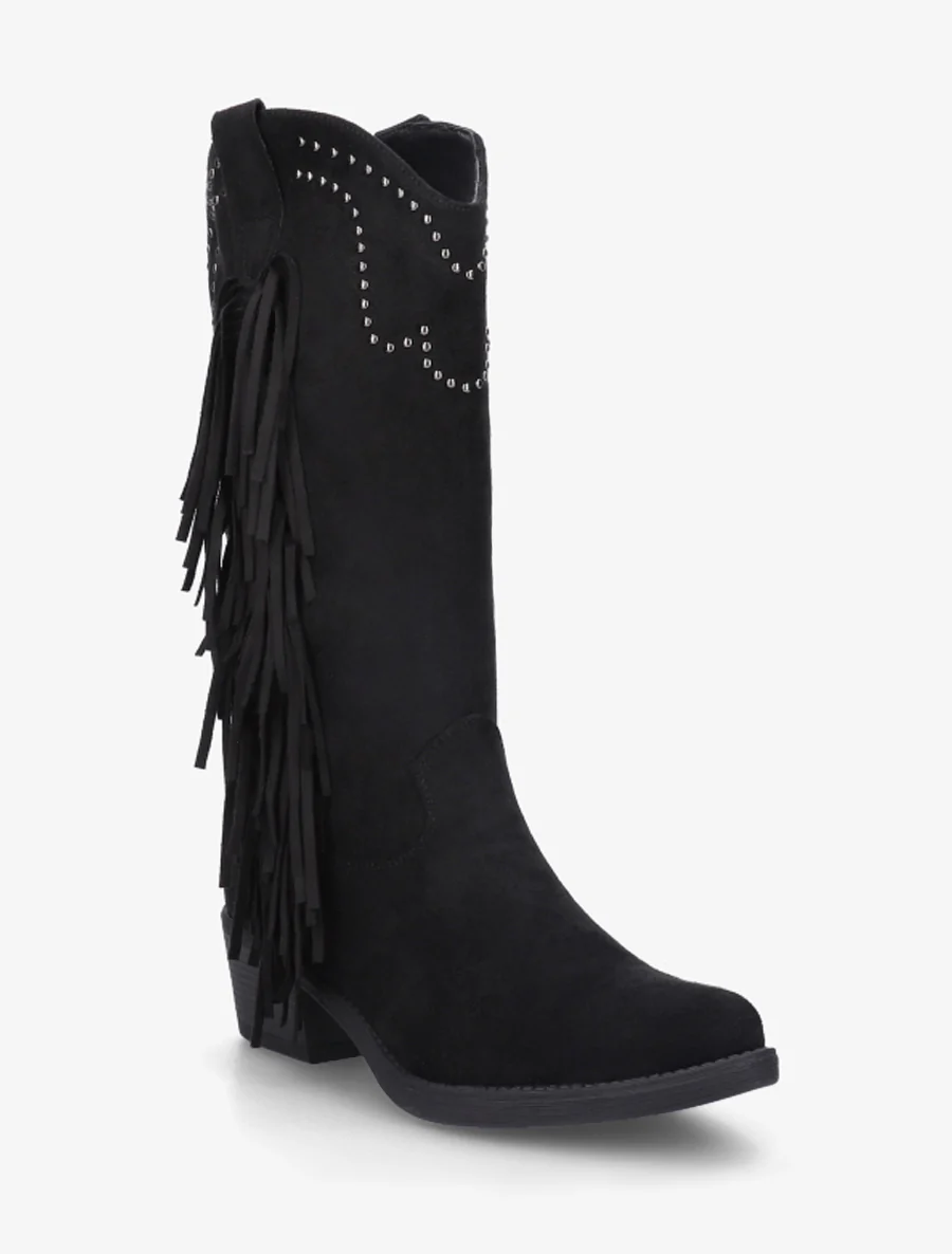 Bottines montantes cloutées et à franges - Noir - Image 2