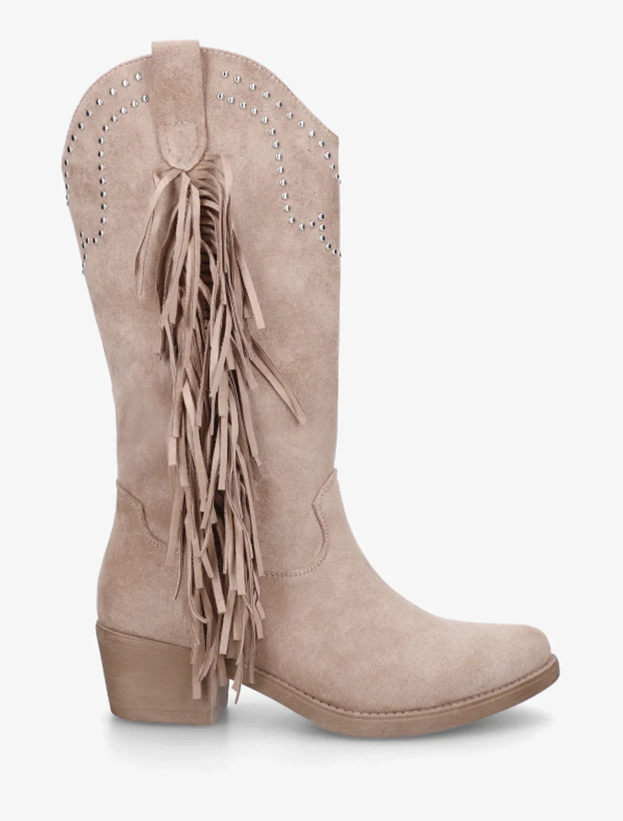 Bottines montantes cloutées et à franges - Taupe