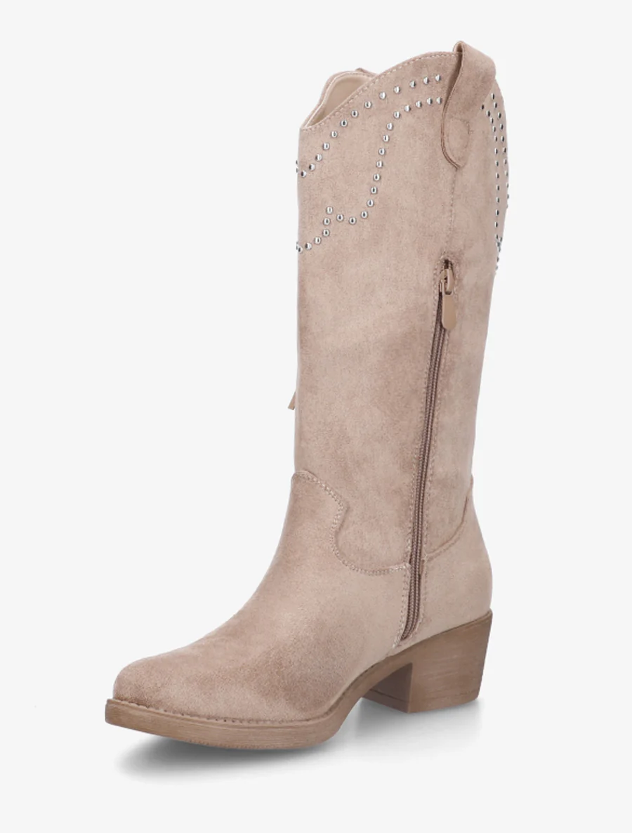 Bottines montantes cloutées et à franges - Taupe - Image 3
