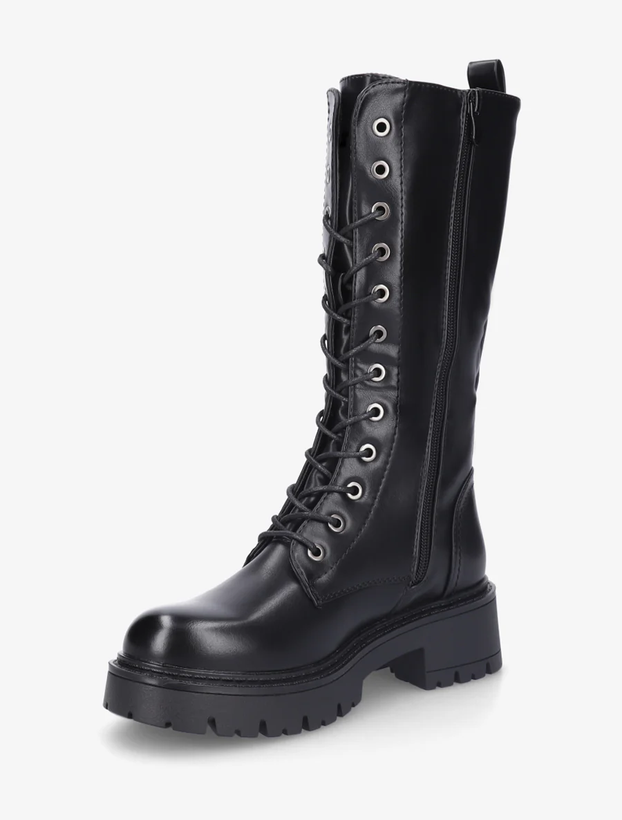 Bottines montantes en simili à lacets - Noir - Image 3