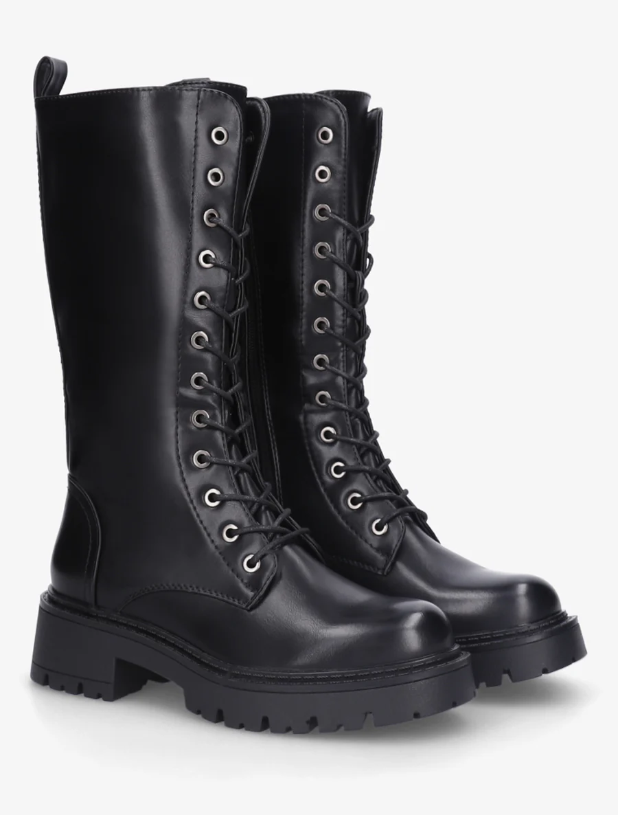 Bottines montantes en simili à lacets - Noir - Image 4