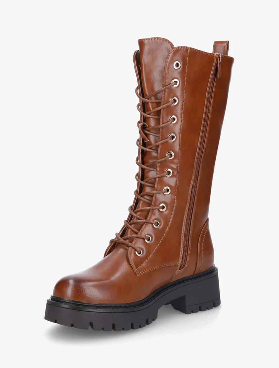 Bottines montantes en simili à lacets - Camel - Image 3