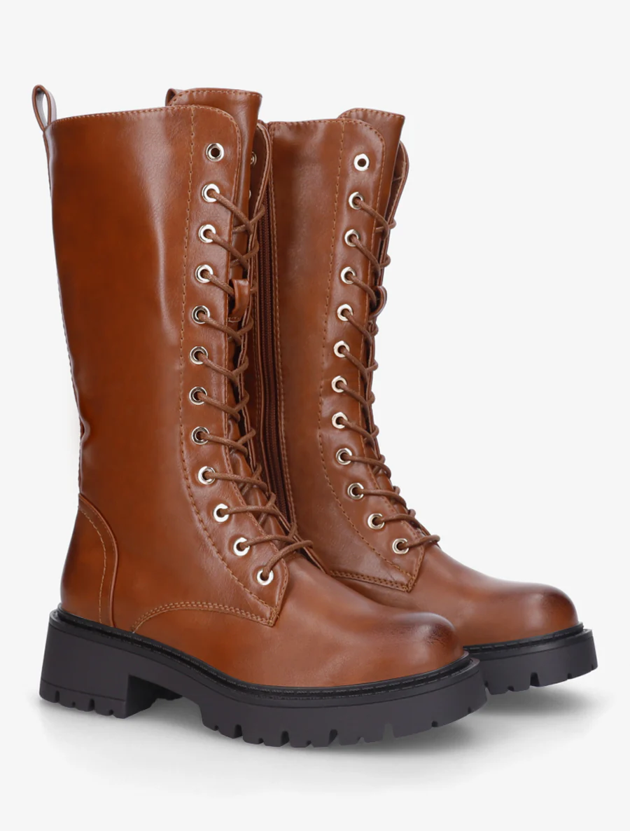 Bottines montantes en simili à lacets - Camel - Image 4
