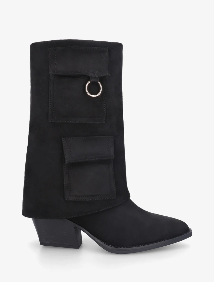 Bottines montantes en suédine à poches - Noir