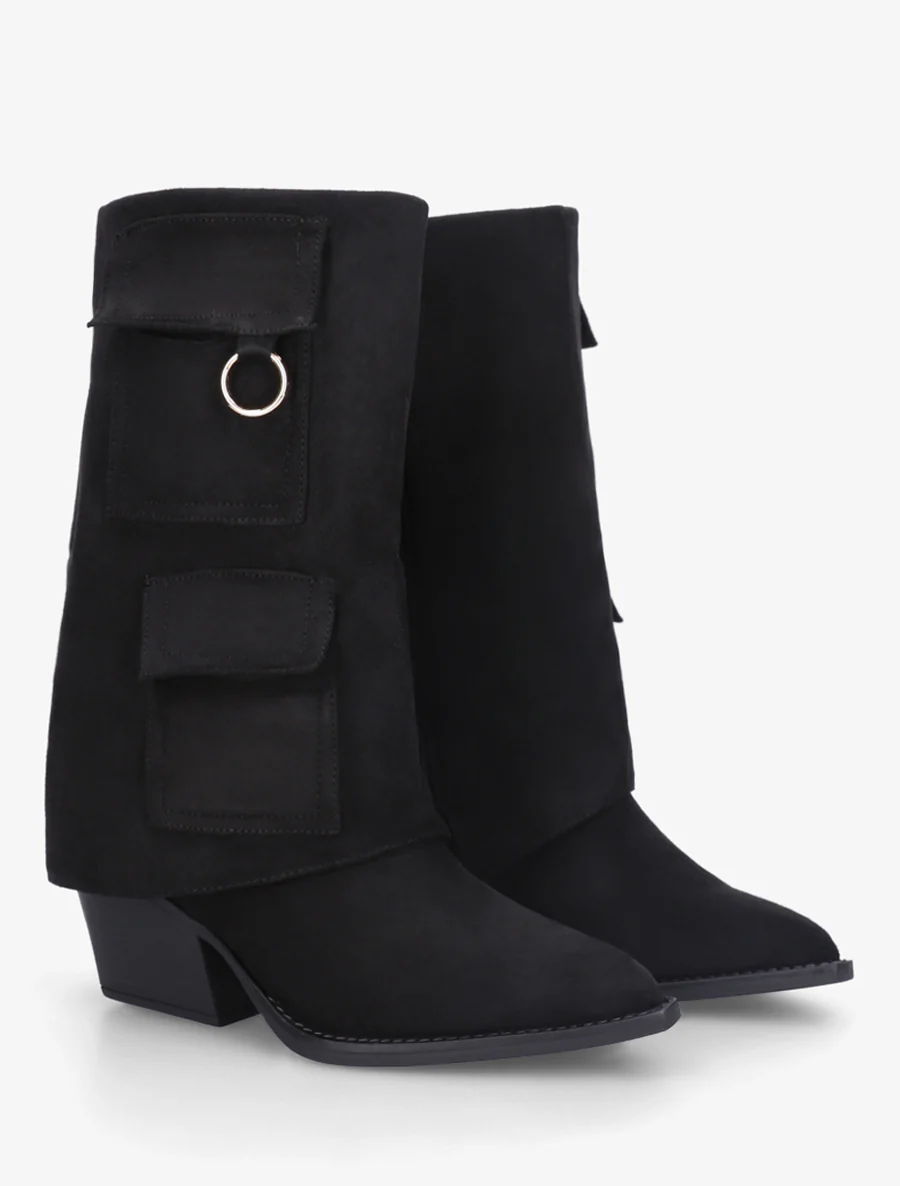 Bottines montantes en suédine à poches - Noir - Image 4