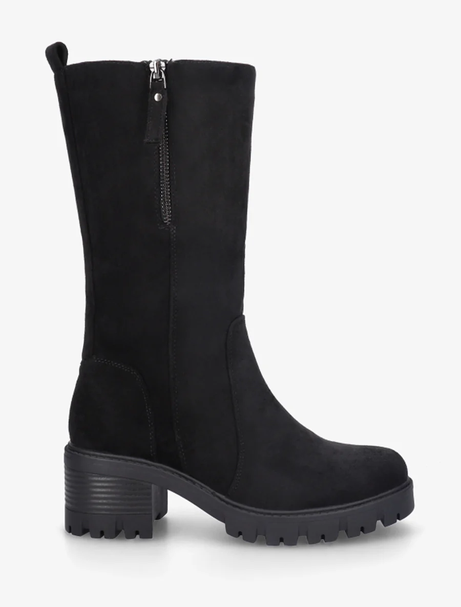Bottines montantes en suédine à zip décoratif - Noir