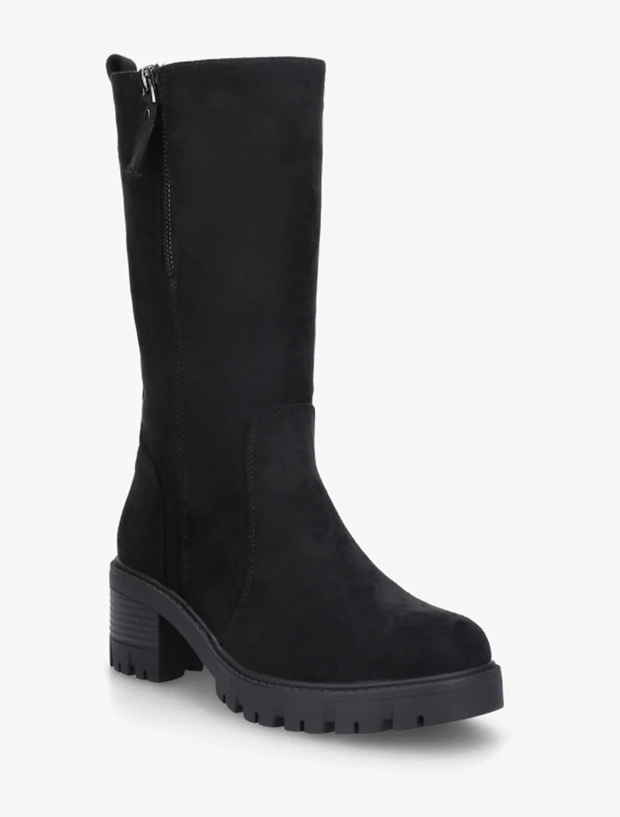 Bottines montantes en suédine à zip décoratif - Noir - Image 2