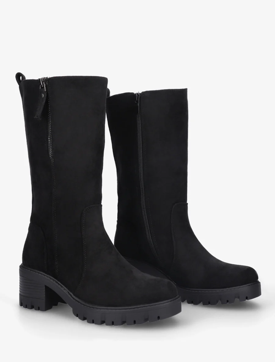 Bottines montantes en suédine à zip décoratif - Noir - Image 4