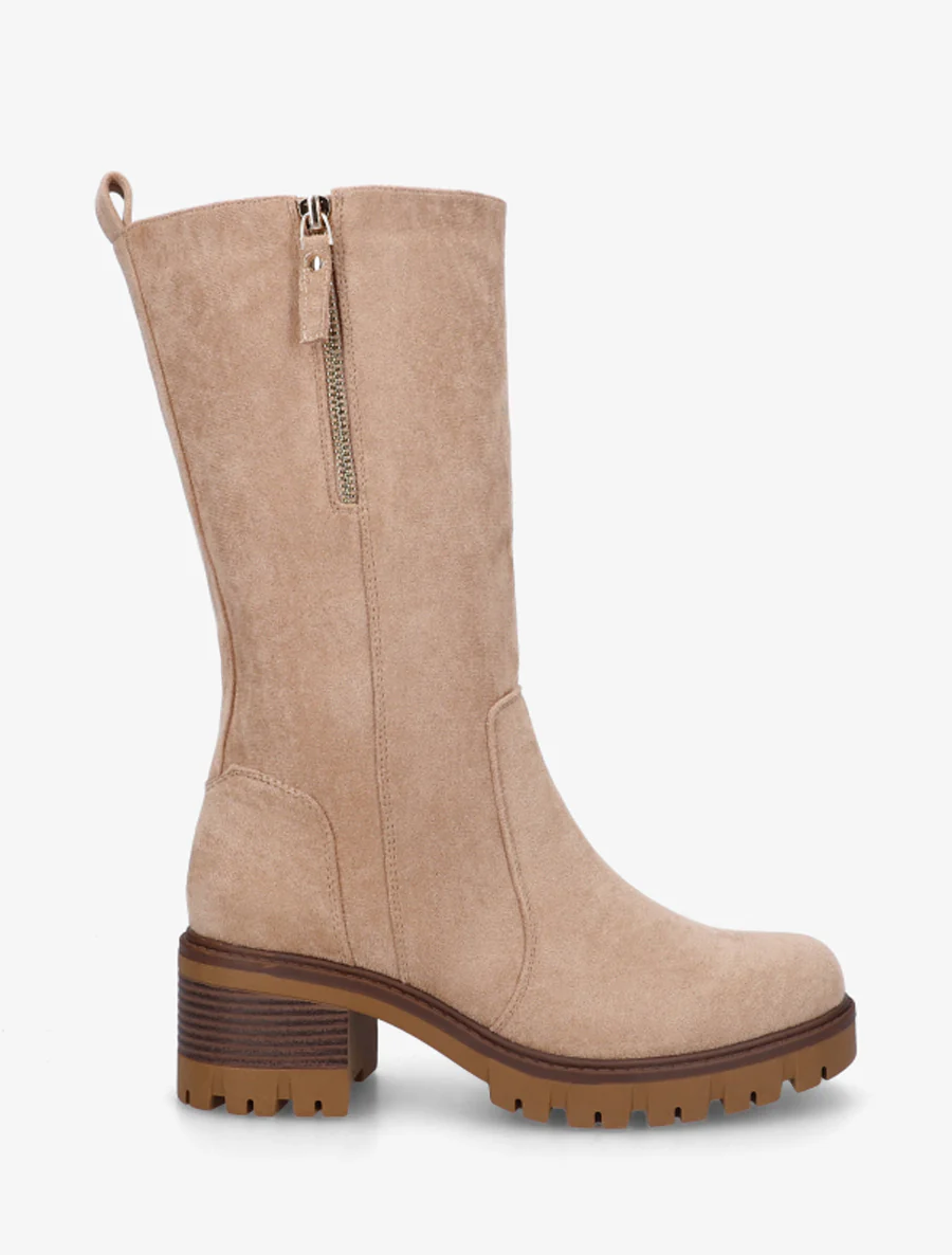Bottines montantes en suédine à zip décoratif - Taupe