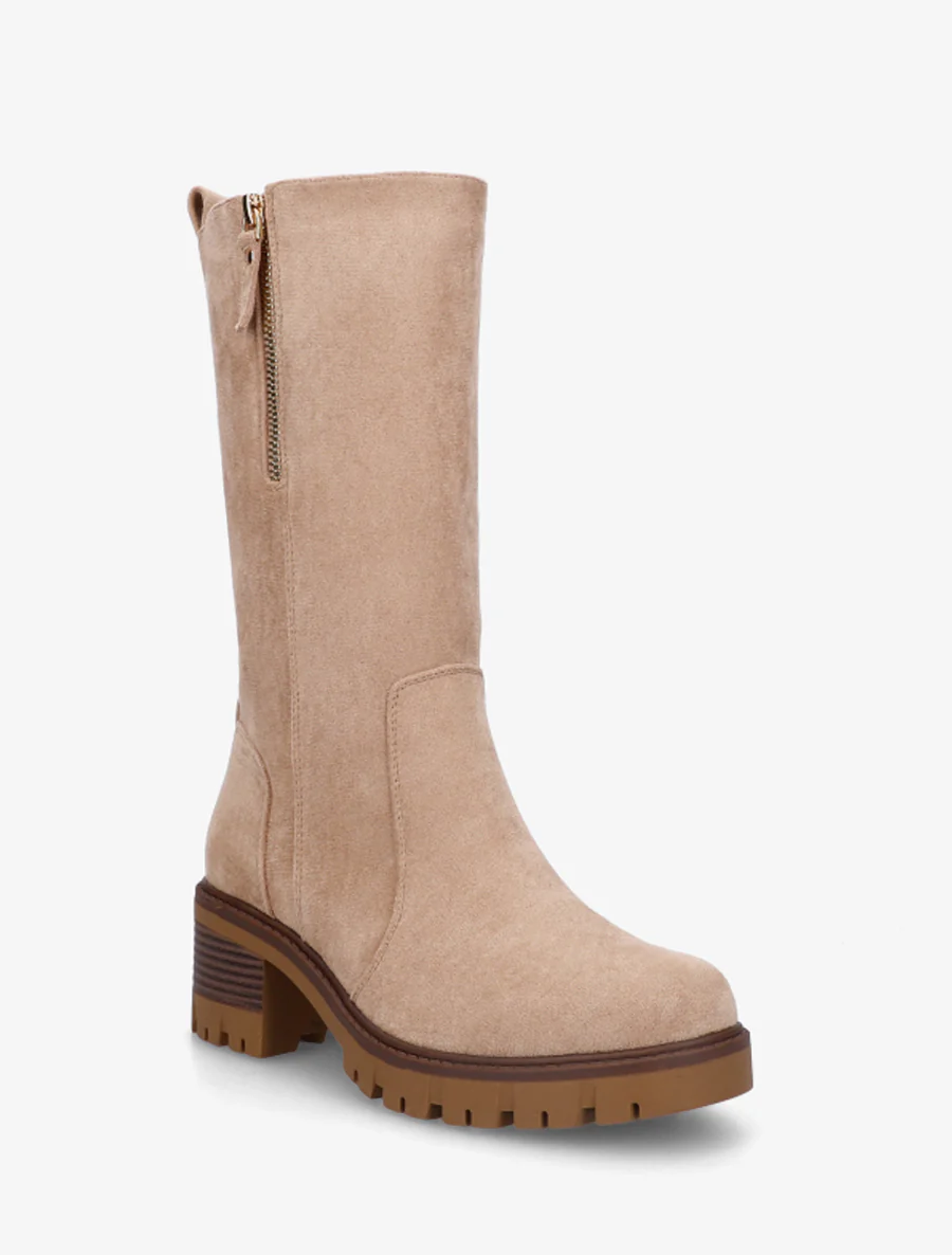 Bottines montantes en suédine à zip décoratif - Taupe - Image 2