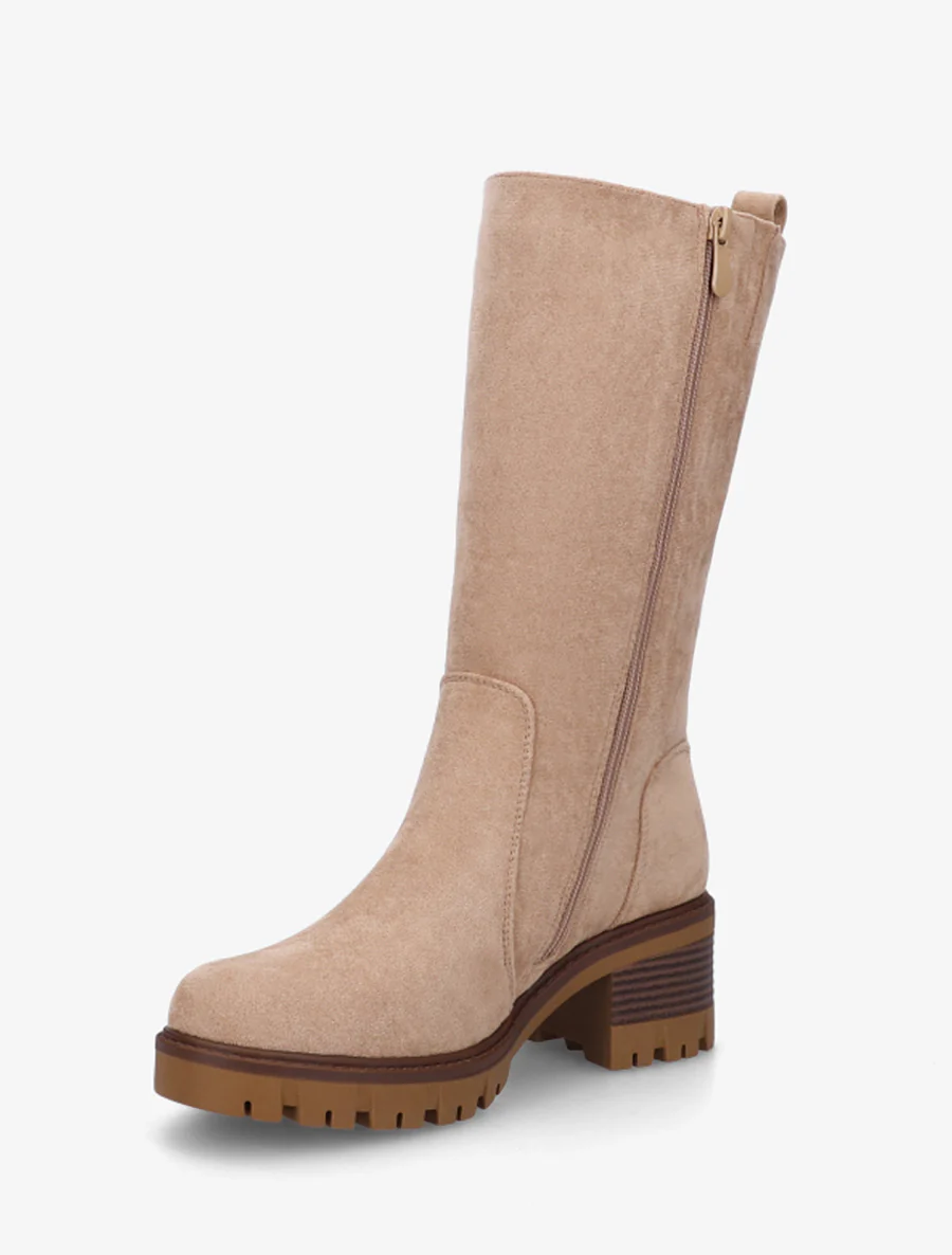 Bottines montantes en suédine à zip décoratif - Taupe - Image 3
