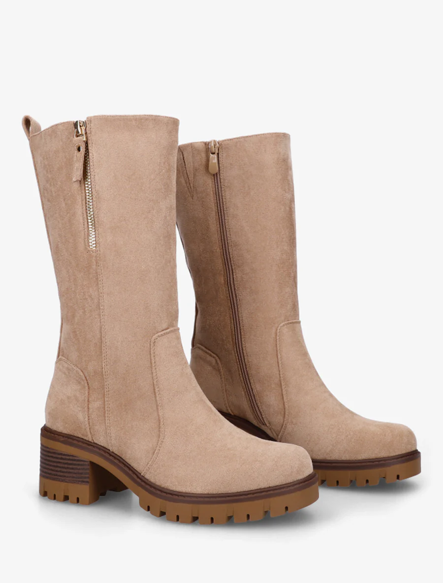 Bottines montantes en suédine à zip décoratif - Taupe - Image 4