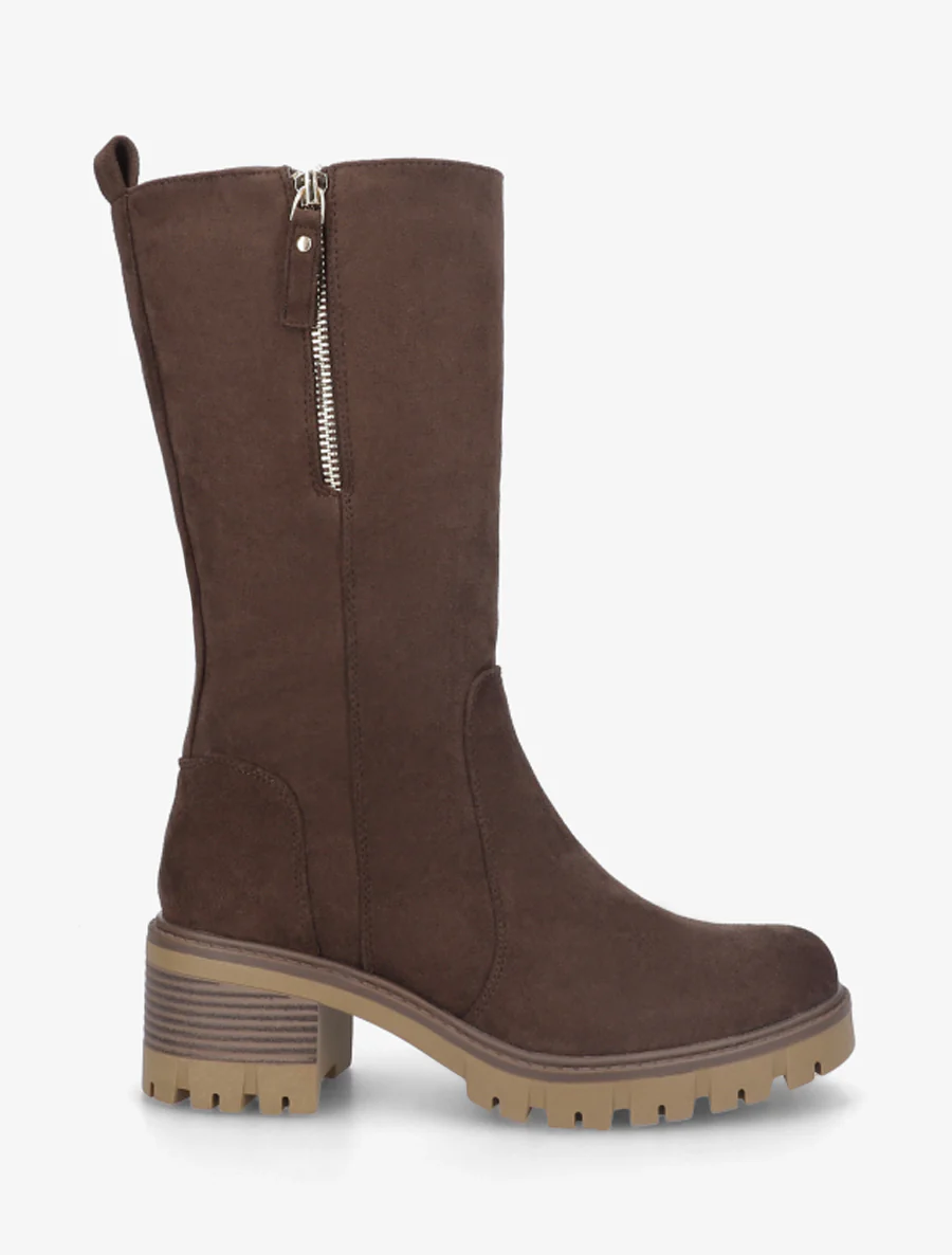 Bottines montantes en suédine à zip décoratif - Marron
