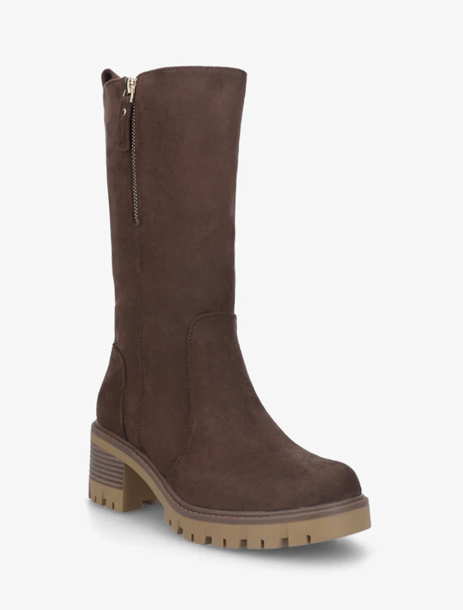 Bottines montantes en suédine à zip décoratif - Marron - Image 2