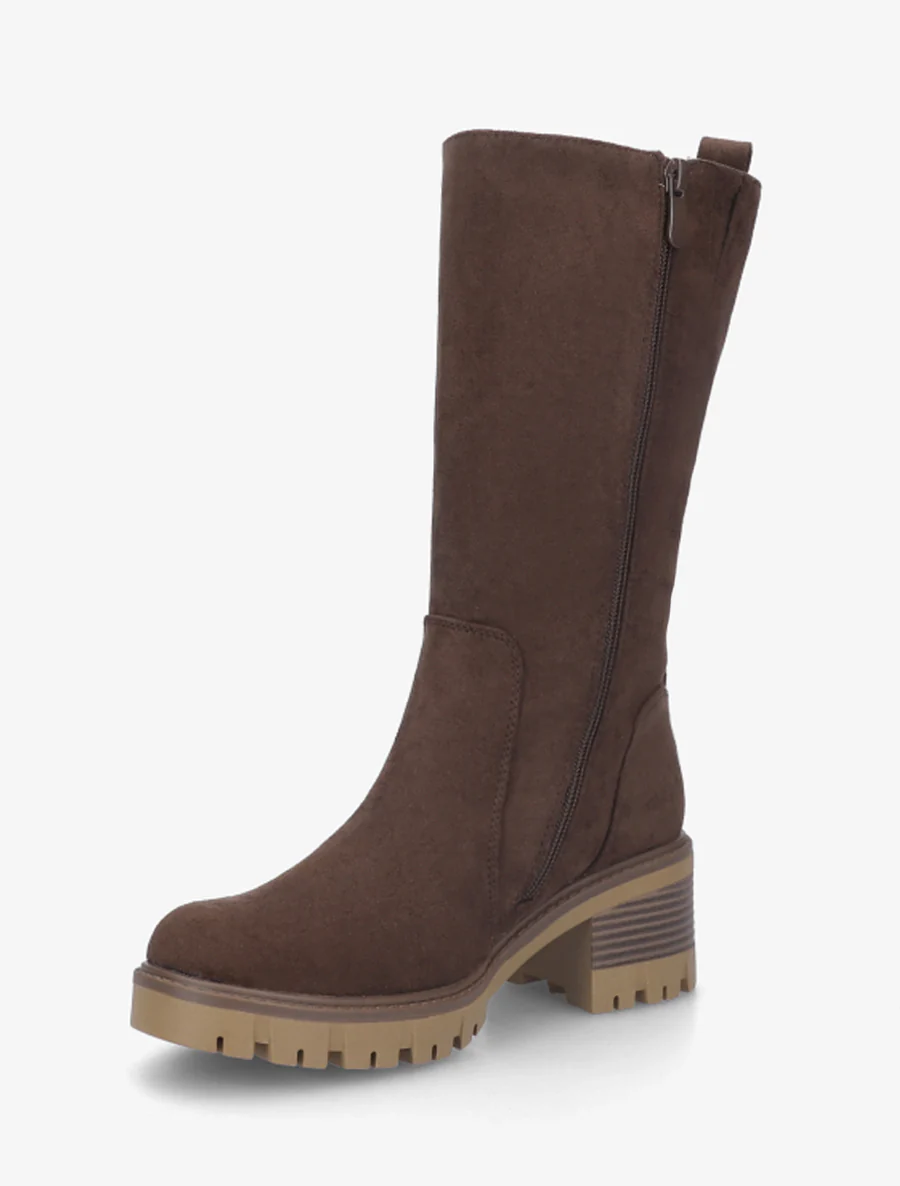 Bottines montantes en suédine à zip décoratif - Marron - Image 3