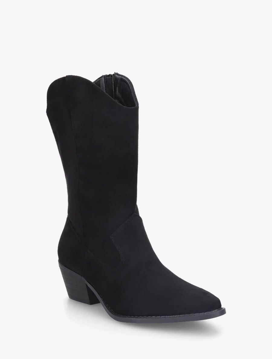 Bottines montantes style santiags en suédine - Noir - Image 2