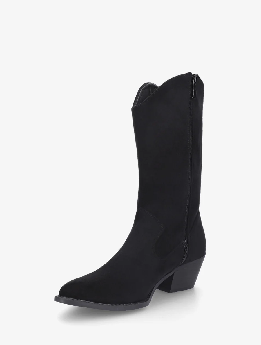 Bottines montantes style santiags en suédine - Noir - Image 3