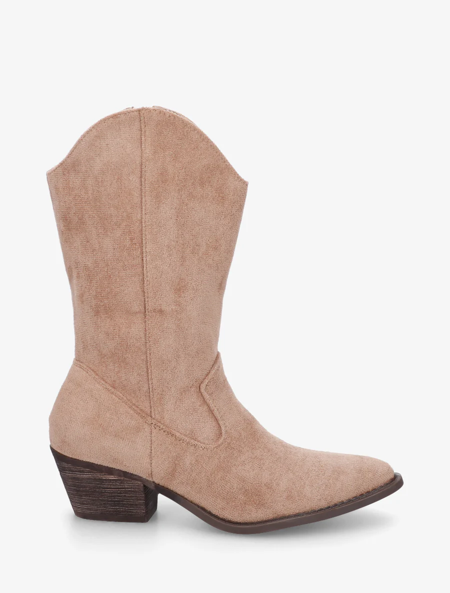 Bottines montantes style santiags en suédine - Taupe