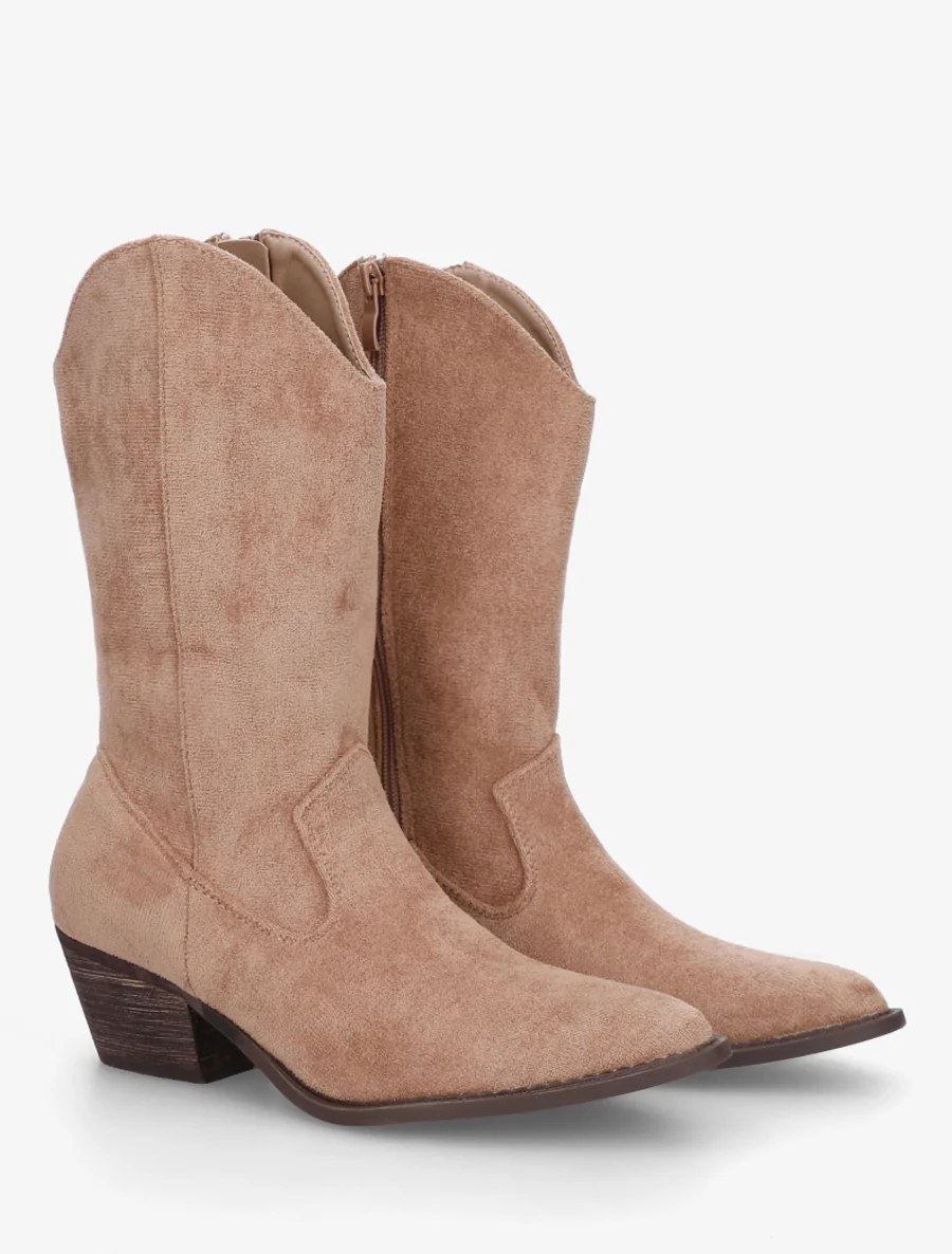 Bottines montantes style santiags en suédine - Taupe - Image 4