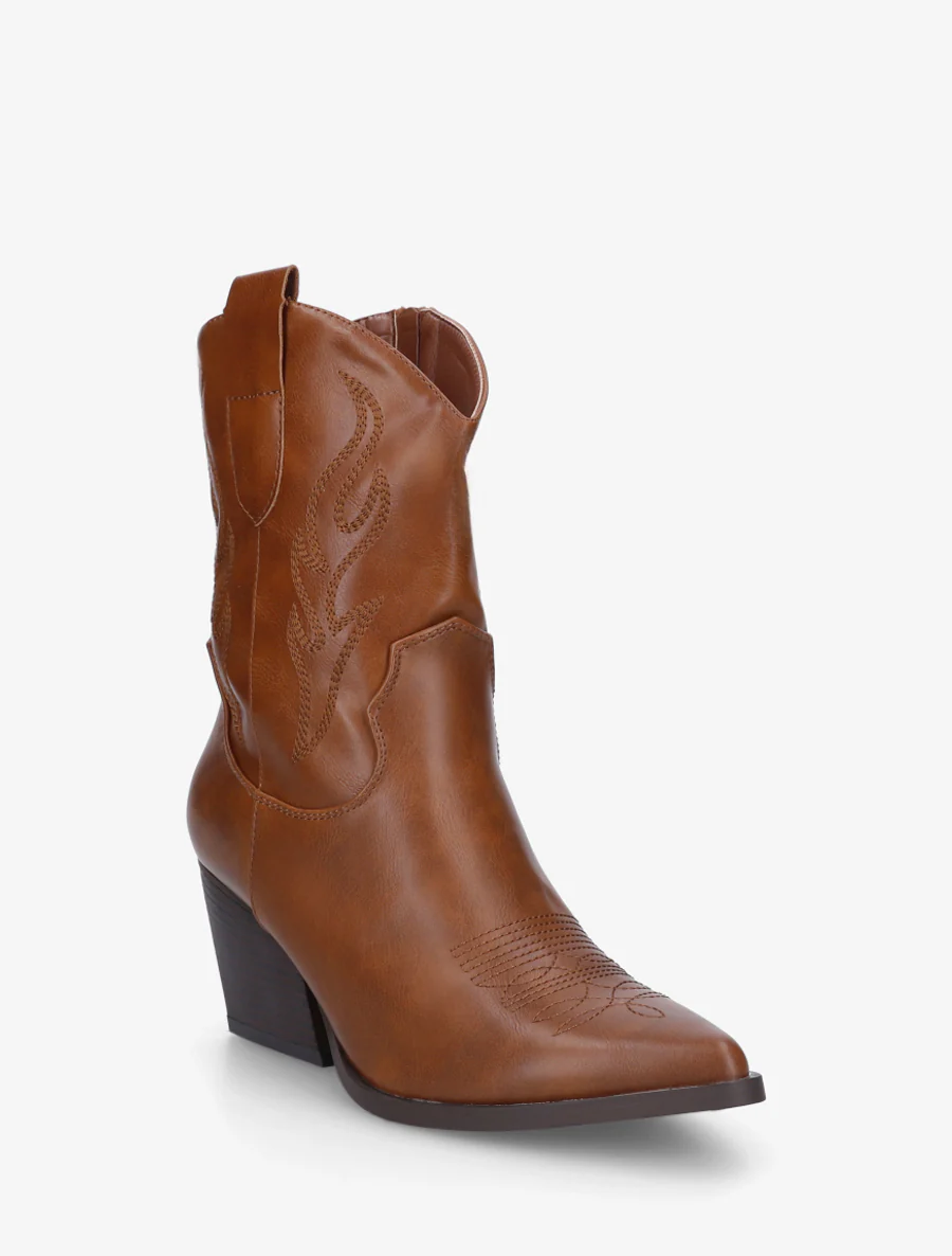 Bottines montantes style santiags - Camel - Image 2
