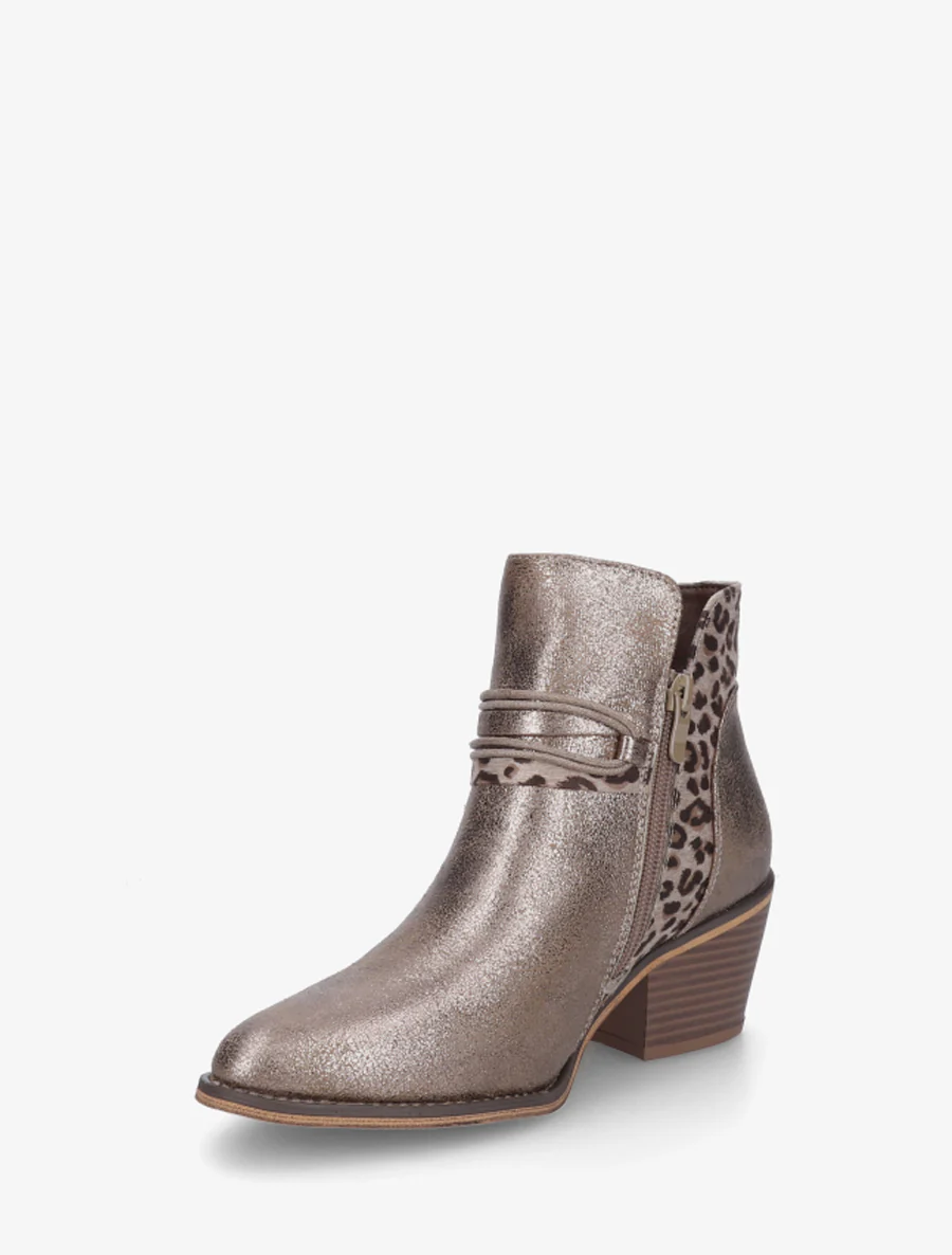 Bottines nacrées à talon imprimé léopard - Taupe - Image 3